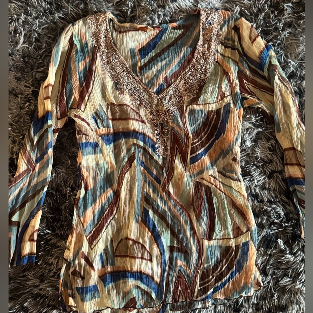 Akkriti Women’s Bohemian Y2K Lightweight Sequin Tunic Top Size L - Picture 7 of 10
